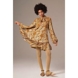 Anthropologie Maeve Tie-Neck Metallic Tunic Dress Size  M. B1